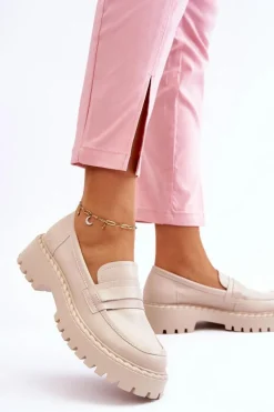 New Big Star Shoes Damskie Mokasyny Półbuty Skórzane Big Star LL274457 Beżowe