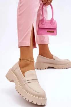 New Big Star Shoes Damskie Mokasyny Półbuty Skórzane Big Star LL274457 Beżowe