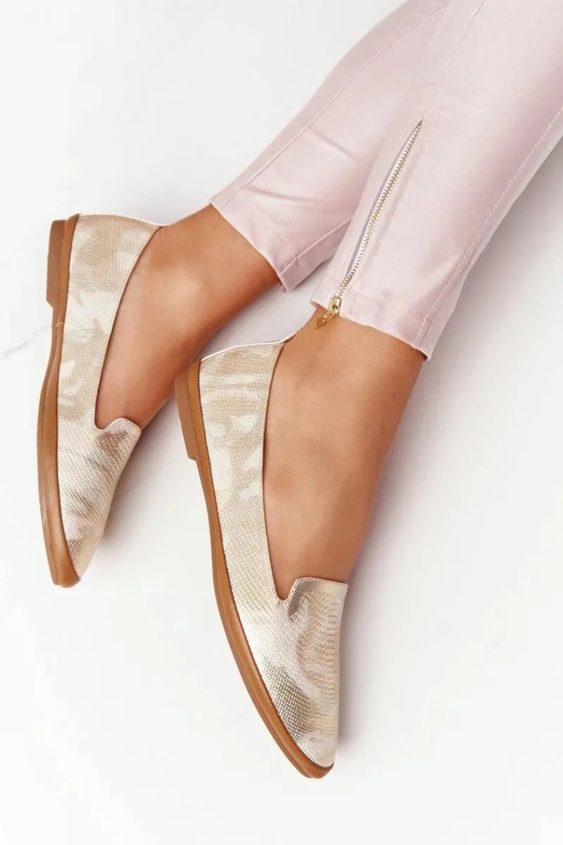 Hot Damskie Mokasyny Sergio Leone MK700 Złote Damskie Mokasyny Damskie Skórzane|Baleriny Klasyczne