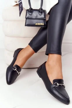 Discount Damskie Mokasyny Sergio Leone MK711 Czarne Damskie Mokasyny Damskie Skórzane