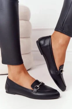 Discount Damskie Mokasyny Sergio Leone MK711 Czarne Damskie Mokasyny Damskie Skórzane