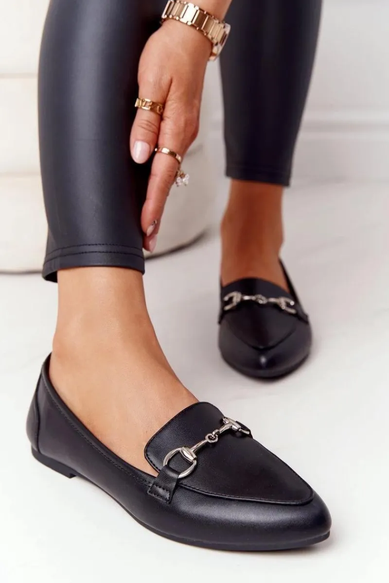 Discount Damskie Mokasyny Sergio Leone MK711 Czarne Damskie Mokasyny Damskie Skórzane