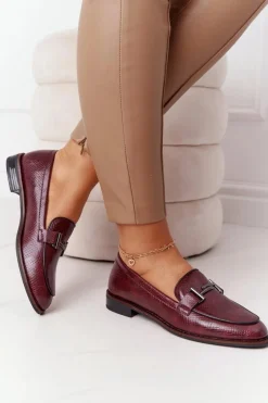 Clearance Buty Sergio Leone Damskie Mokasyny Sergio Leone PB253 Bordowe