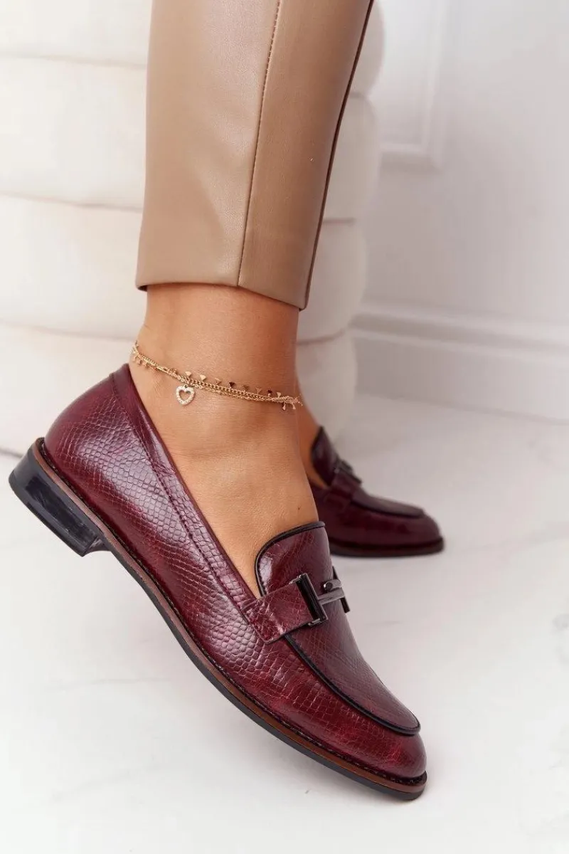 Clearance Buty Sergio Leone Damskie Mokasyny Sergio Leone PB253 Bordowe