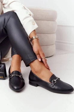 Mokasyny Damskie Skórzane>Buty Sergio Leone Damskie Mokasyny Sergio Leone MK733 Czarne