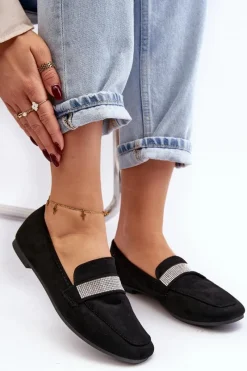 Outlet Boto Damskie Mokasyny Z Cyrkoniami Czarne Ralrika