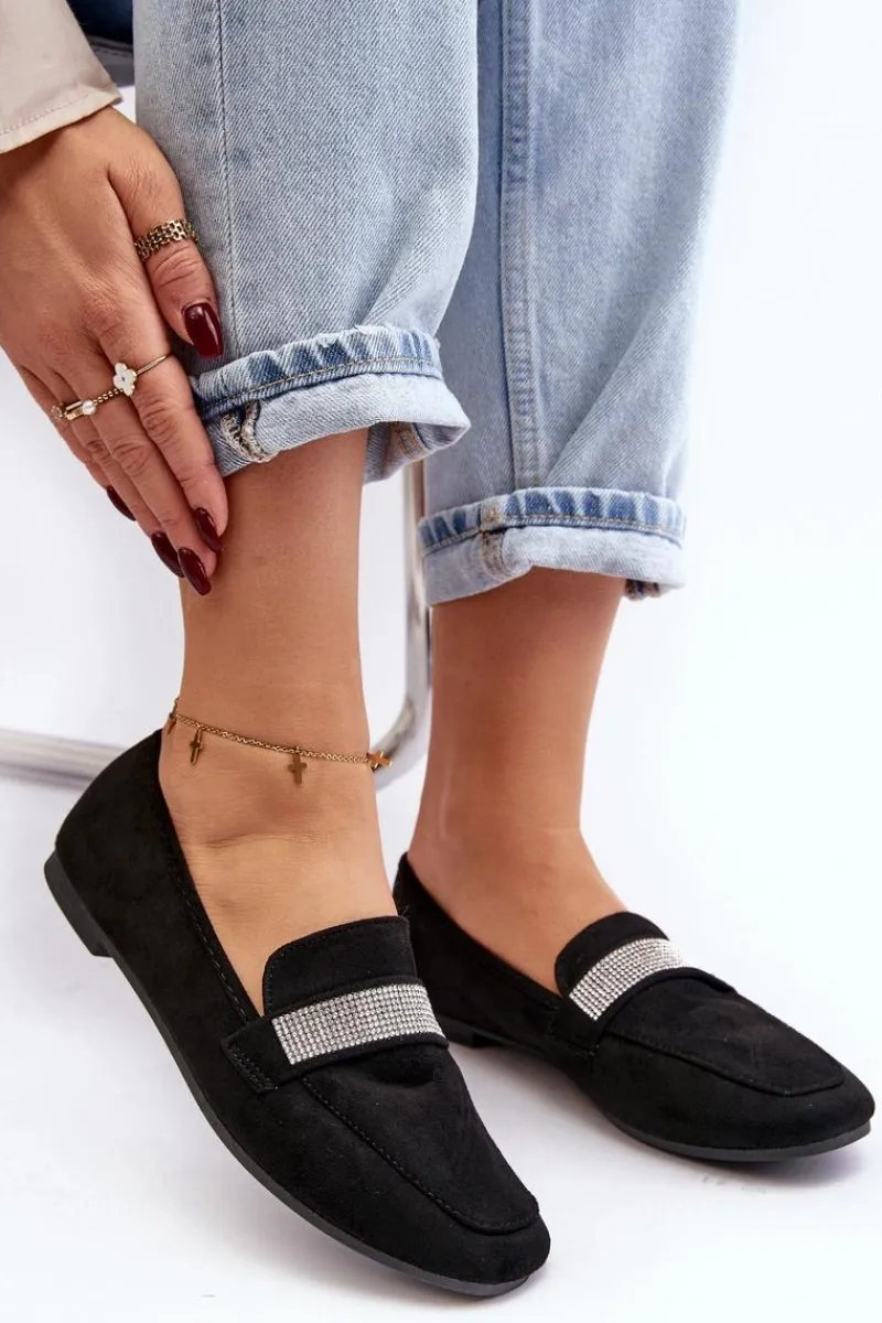 Outlet Boto Damskie Mokasyny Z Cyrkoniami Czarne Ralrika