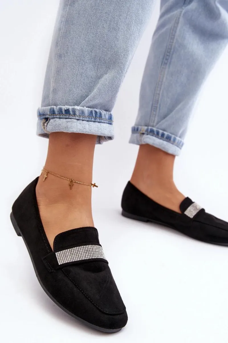 Outlet Boto Damskie Mokasyny Z Cyrkoniami Czarne Ralrika