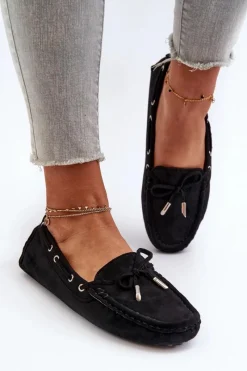 Sale Damskie Mokasyny Z Eko Zamszu Czarne Anemilda Damskie Loafersy Damskie|Mokasyny Damskie Zamszowe