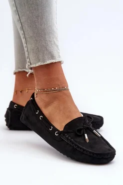 Sale Damskie Mokasyny Z Eko Zamszu Czarne Anemilda Damskie Loafersy Damskie|Mokasyny Damskie Zamszowe