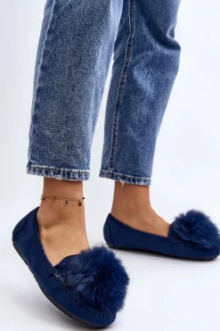 Sale Damskie Mokasyny Z Futerkiem Niebieskie Novas Damskie Loafersy Damskie|Kapcie Klasyczne