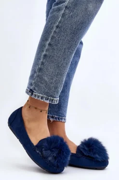 Sale Damskie Mokasyny Z Futerkiem Niebieskie Novas Damskie Loafersy Damskie|Kapcie Klasyczne