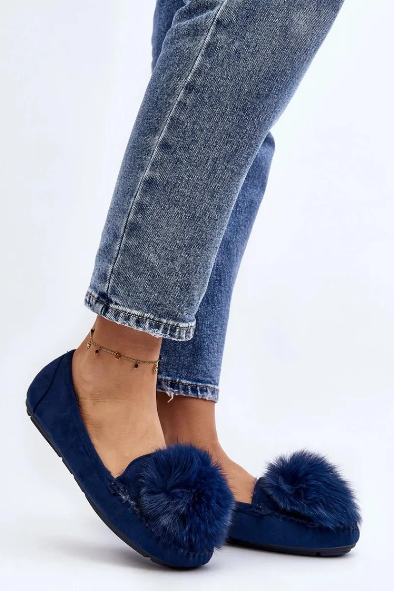 Sale Damskie Mokasyny Z Futerkiem Niebieskie Novas Damskie Loafersy Damskie|Kapcie Klasyczne