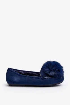 Sale Damskie Mokasyny Z Futerkiem Niebieskie Novas Damskie Loafersy Damskie|Kapcie Klasyczne