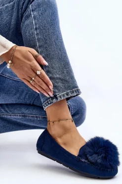 Sale Damskie Mokasyny Z Futerkiem Niebieskie Novas Damskie Loafersy Damskie|Kapcie Klasyczne