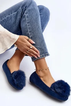 Sale Damskie Mokasyny Z Futerkiem Niebieskie Novas Damskie Loafersy Damskie|Kapcie Klasyczne