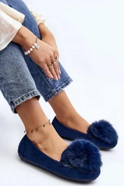 Sale Damskie Mokasyny Z Futerkiem Niebieskie Novas Damskie Loafersy Damskie|Kapcie Klasyczne