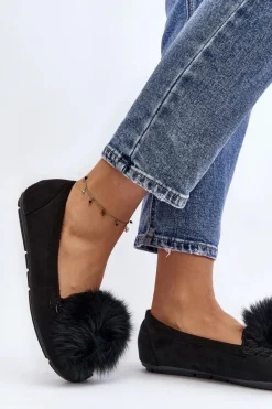 Loafersy Damskie|Kapcie Klasyczne>Boto Damskie Mokasyny Z Futerkiem Czarne Novas
