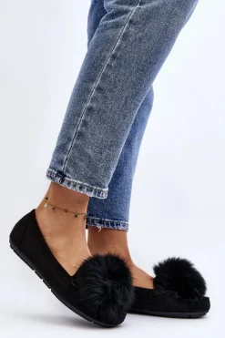 Loafersy Damskie|Kapcie Klasyczne></noscript>Boto Damskie Mokasyny Z Futerkiem Czarne Novas