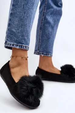 Loafersy Damskie|Kapcie Klasyczne></noscript>Boto Damskie Mokasyny Z Futerkiem Czarne Novas
