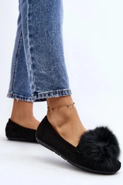 Loafersy Damskie|Kapcie Klasyczne></noscript>Boto Damskie Mokasyny Z Futerkiem Czarne Novas
