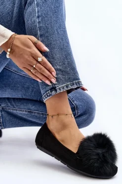 Loafersy Damskie|Kapcie Klasyczne></noscript>Boto Damskie Mokasyny Z Futerkiem Czarne Novas