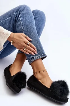 Loafersy Damskie|Kapcie Klasyczne></noscript>Boto Damskie Mokasyny Z Futerkiem Czarne Novas