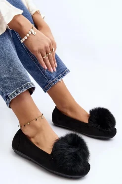 Loafersy Damskie|Kapcie Klasyczne></noscript>Boto Damskie Mokasyny Z Futerkiem Czarne Novas
