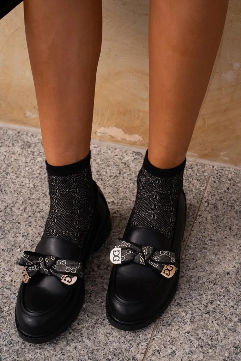 Outlet Damskie Mokasyny Z Kokardą S.Barski HY42-331 Czarne Damskie Loafersy Damskie|Mokasyny Płaskie