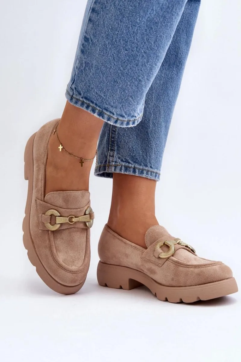 Mokasyny Na Platformie|Mokasyny Damskie Zamszowe>Boto Damskie Mokasyny Z Ozdobą Beżowe Railenes