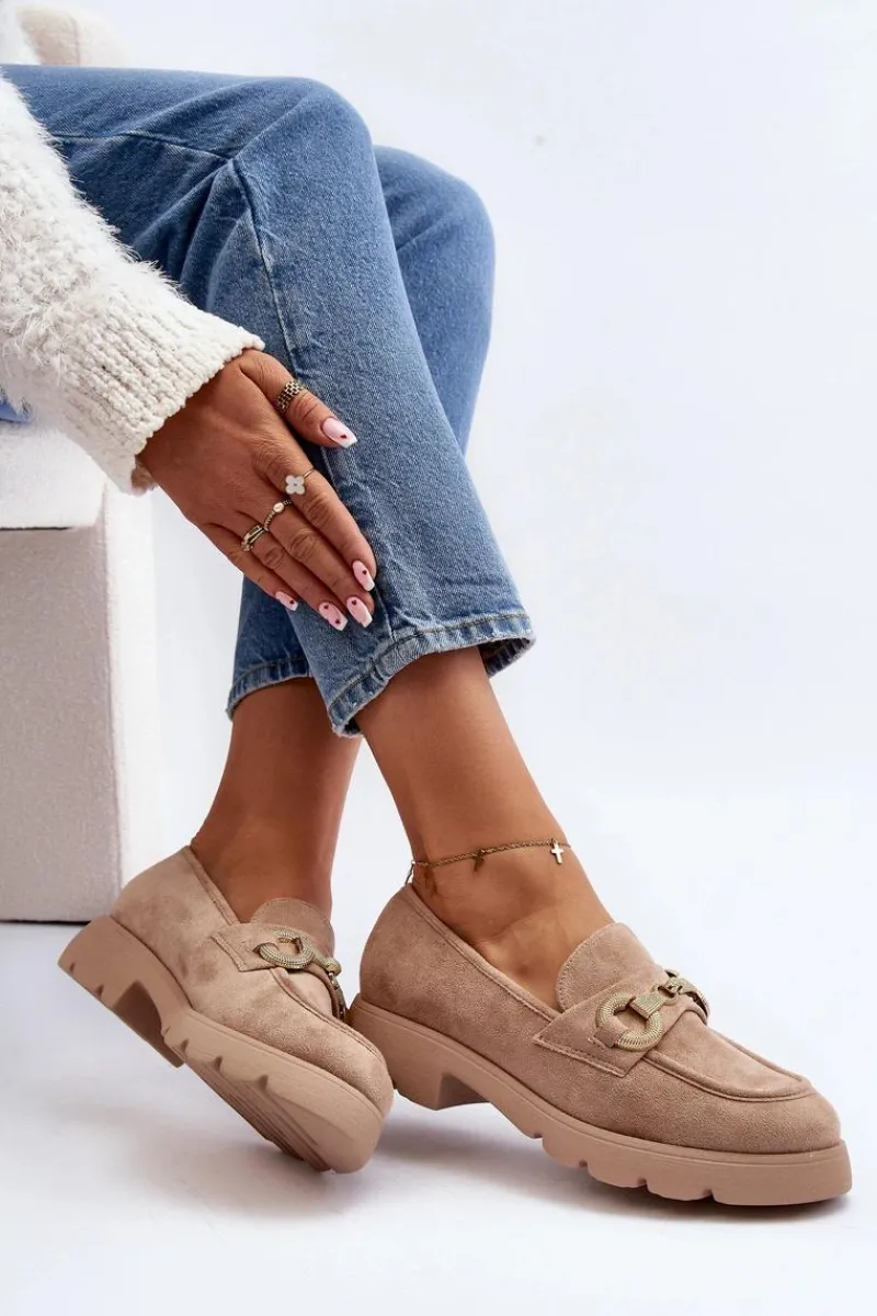Mokasyny Na Platformie|Mokasyny Damskie Zamszowe>Boto Damskie Mokasyny Z Ozdobą Beżowe Railenes