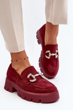 Outlet Boto Damskie Mokasyny Z Ozdobą Bordowe Ellise