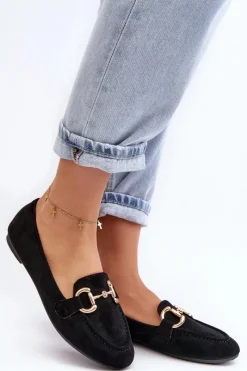 Loafersy Damskie|Mokasyny Damskie Zamszowe>Boto Damskie Mokasyny Z Ozdobą Ekozamsz Czarne Winalita