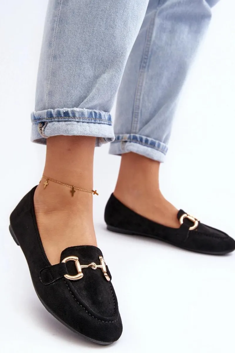 Loafersy Damskie|Mokasyny Damskie Zamszowe>Boto Damskie Mokasyny Z Ozdobą Ekozamsz Czarne Winalita