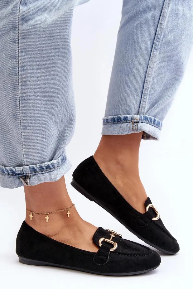 Loafersy Damskie|Mokasyny Damskie Zamszowe>Boto Damskie Mokasyny Z Ozdobą Ekozamsz Czarne Winalita