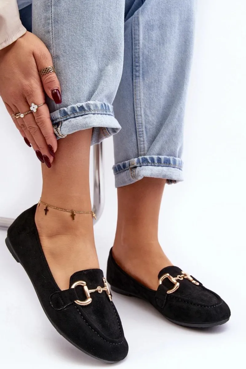 Loafersy Damskie|Mokasyny Damskie Zamszowe>Boto Damskie Mokasyny Z Ozdobą Ekozamsz Czarne Winalita