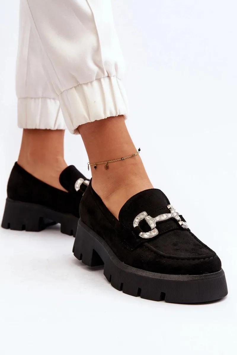 Boto Damskie Mokasyny Z Ozdobą Czarne Ellise