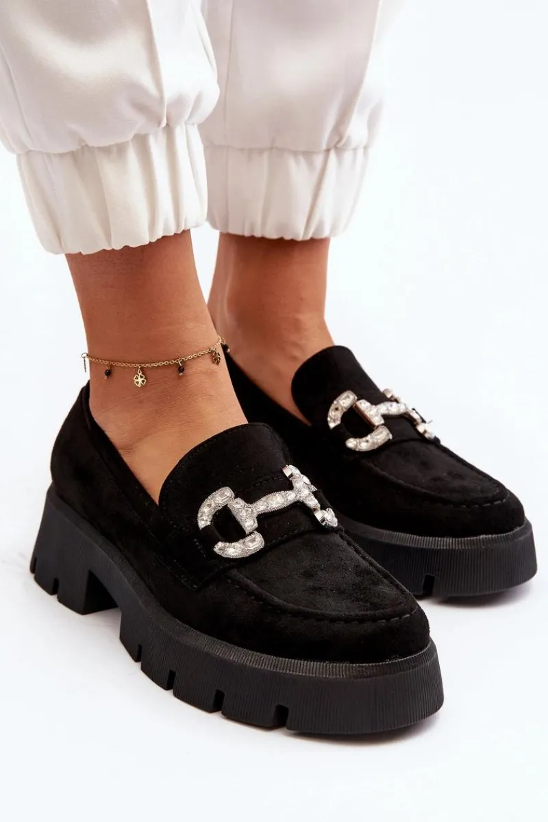 Boto Damskie Mokasyny Z Ozdobą Czarne Ellise