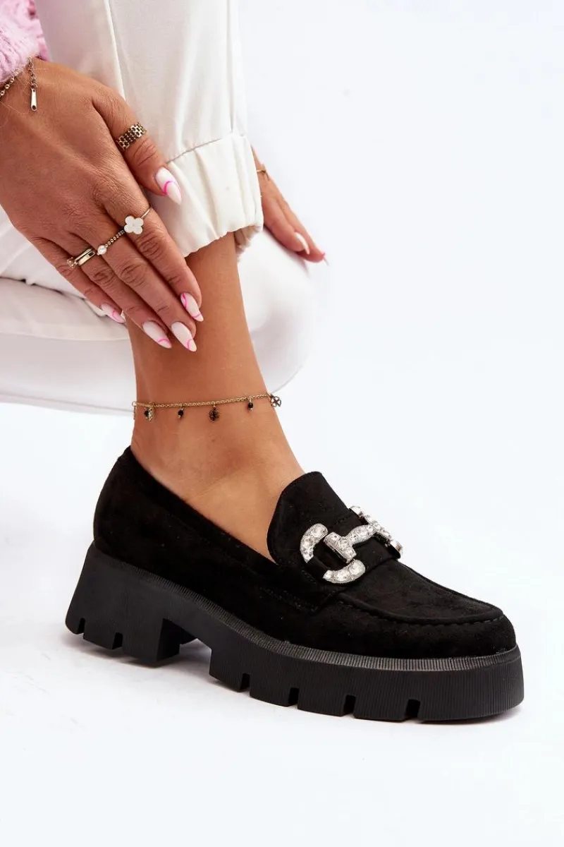 Boto Damskie Mokasyny Z Ozdobą Czarne Ellise