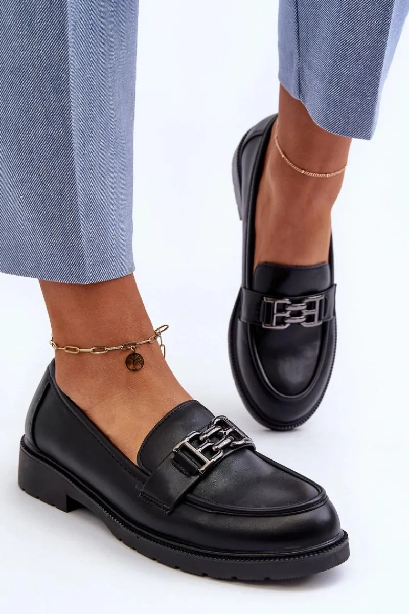 Hot Damskie buty S.Barski Damskie Mokasyny Z Ozdobą S.Barski HY372 Czarne