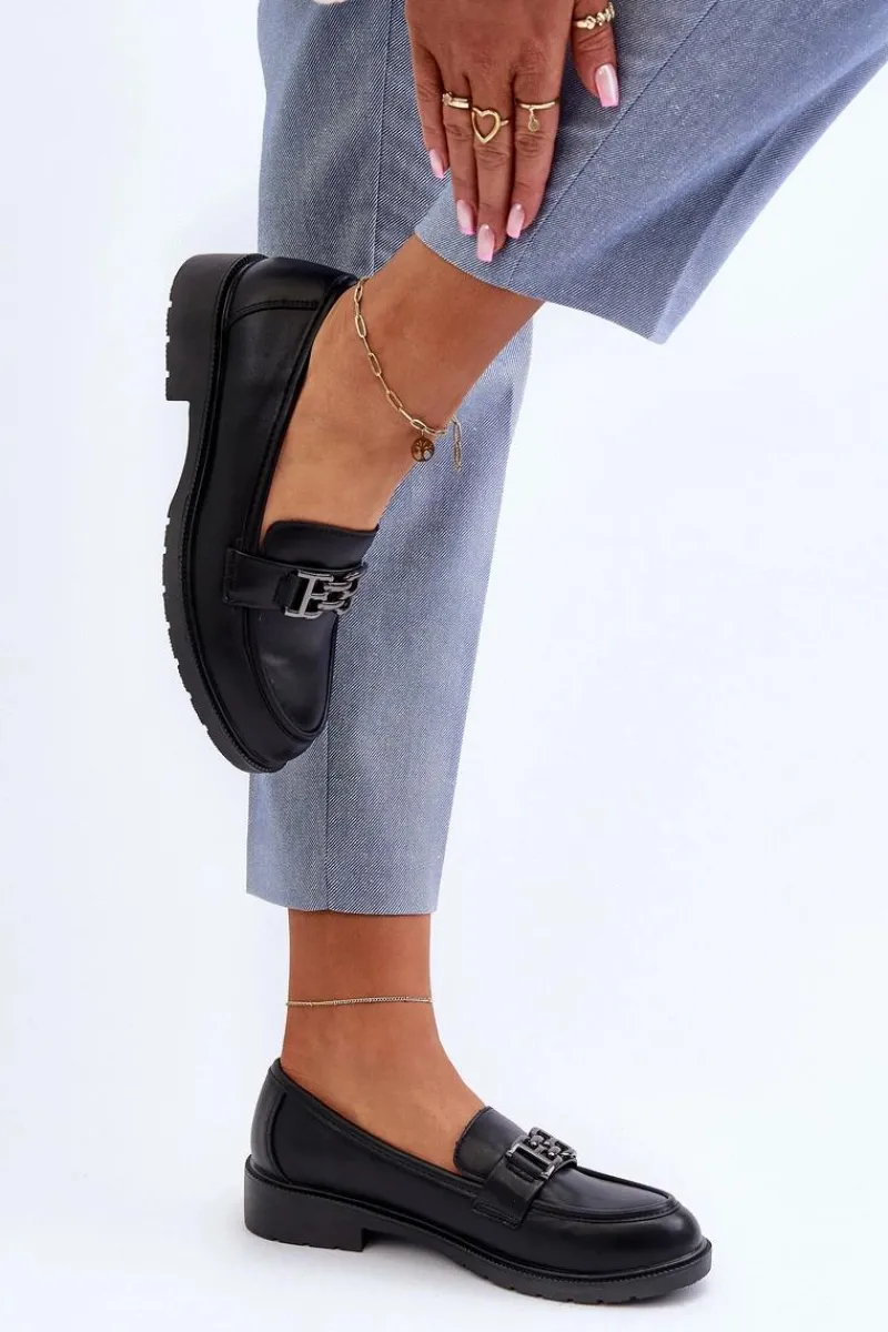 Hot Damskie buty S.Barski Damskie Mokasyny Z Ozdobą S.Barski HY372 Czarne