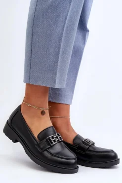 Hot Damskie buty S.Barski Damskie Mokasyny Z Ozdobą S.Barski HY372 Czarne