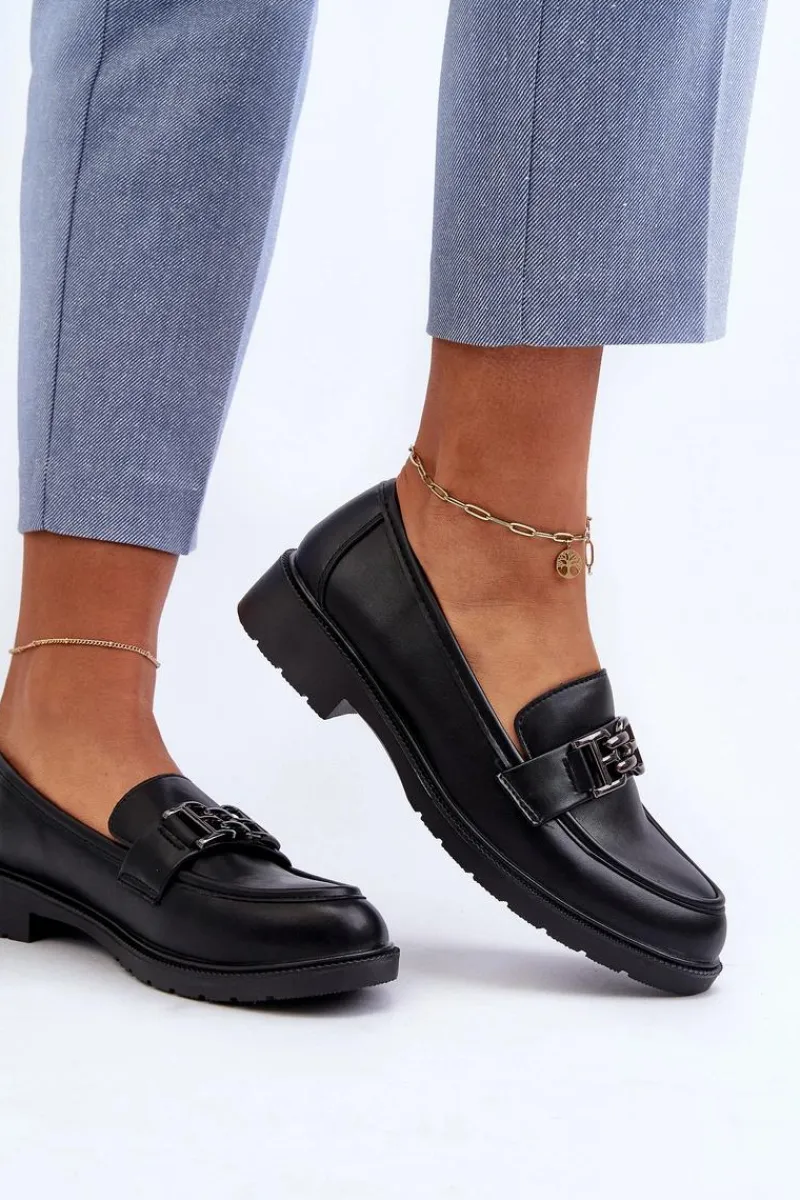 Hot Damskie buty S.Barski Damskie Mokasyny Z Ozdobą S.Barski HY372 Czarne