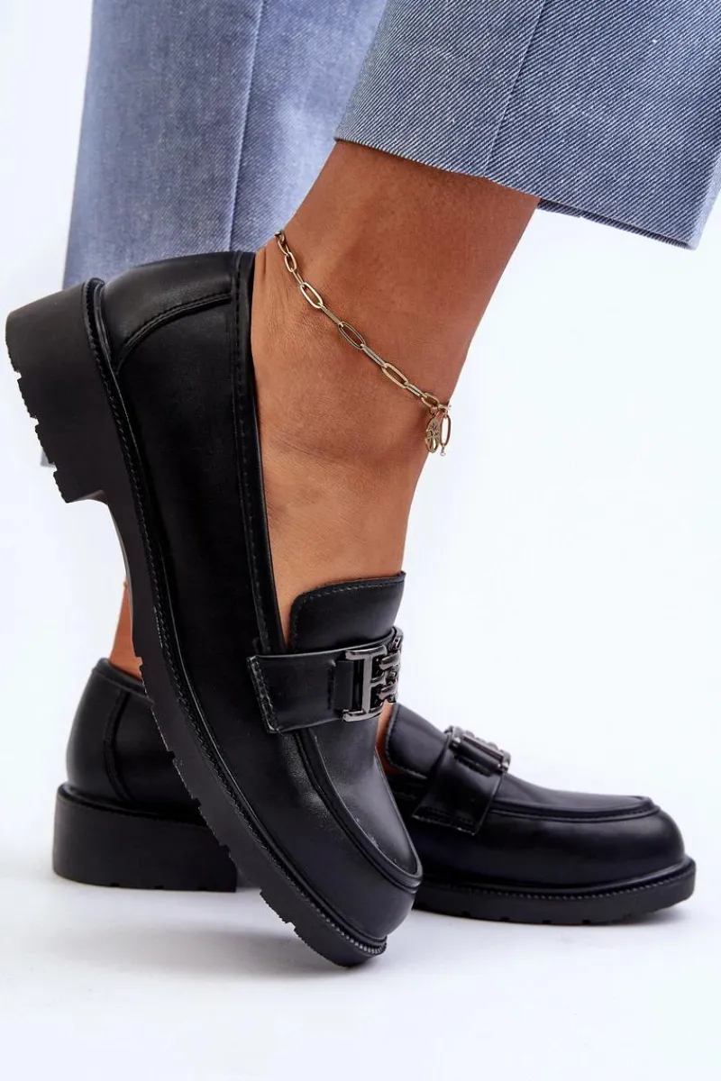 Hot Damskie buty S.Barski Damskie Mokasyny Z Ozdobą S.Barski HY372 Czarne