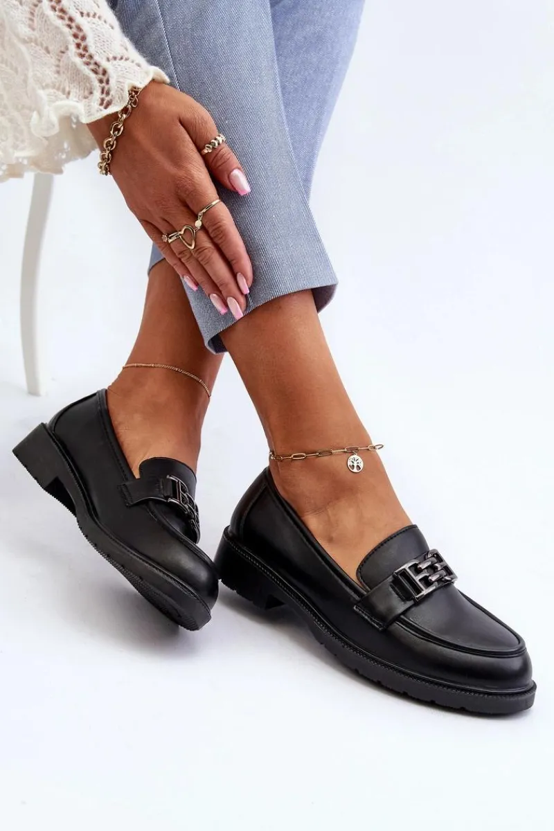 Hot Damskie buty S.Barski Damskie Mokasyny Z Ozdobą S.Barski HY372 Czarne