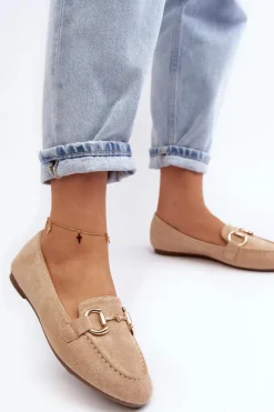 Clearance Damskie Mokasyny Z Ozdobą Ekozamsz Beżowe Winalita Damskie Loafersy Damskie|Mokasyny Damskie Zamszowe