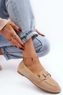 Clearance Damskie Mokasyny Z Ozdobą Ekozamsz Beżowe Winalita Damskie Loafersy Damskie|Mokasyny Damskie Zamszowe