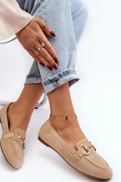 Clearance Damskie Mokasyny Z Ozdobą Ekozamsz Beżowe Winalita Damskie Loafersy Damskie|Mokasyny Damskie Zamszowe