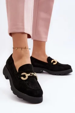 Clearance Boto Damskie Mokasyny Z Ozdobą Czarne Railenes