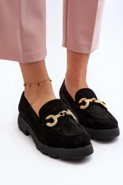 Clearance Boto Damskie Mokasyny Z Ozdobą Czarne Railenes